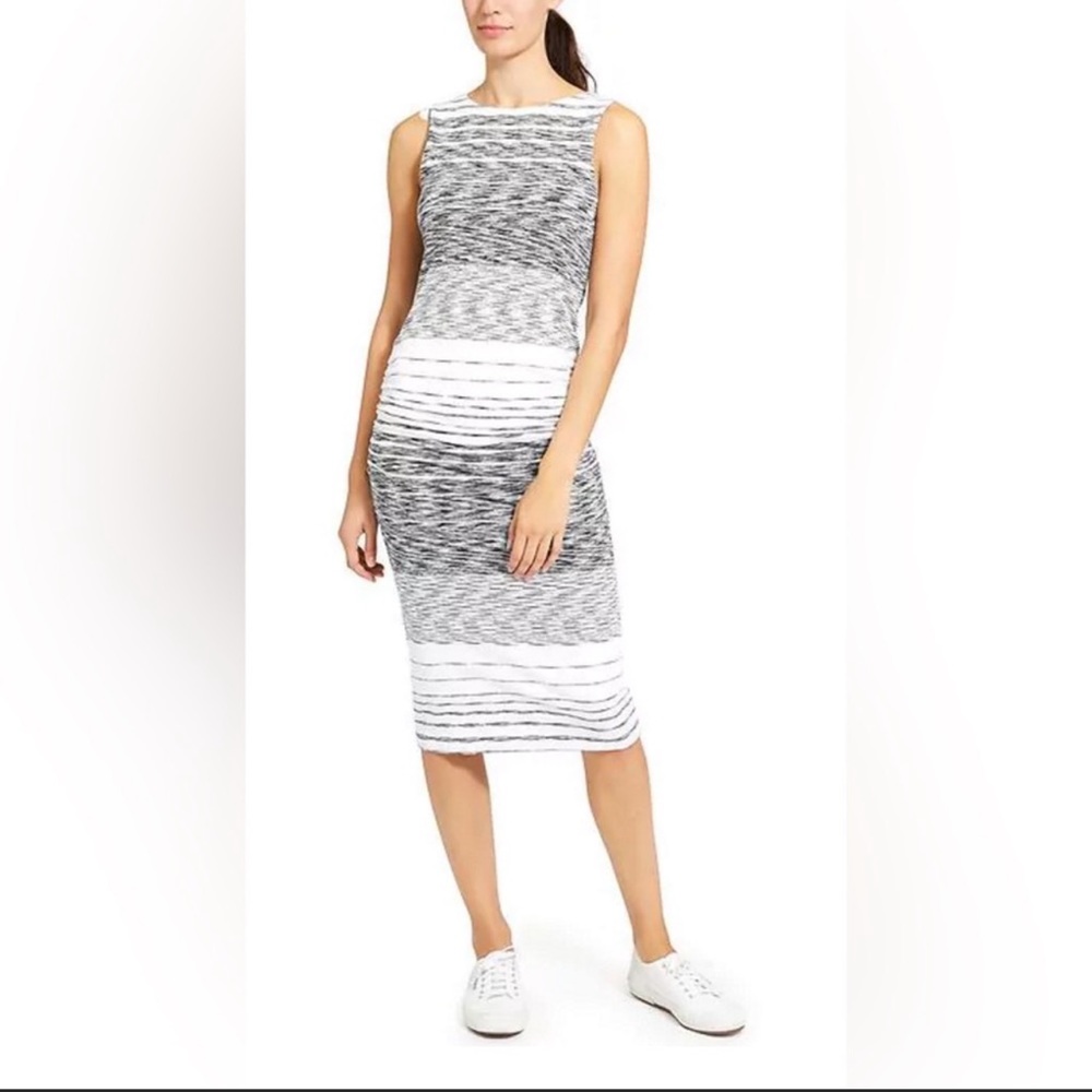 Athleta Ruched Stripe Midi Tank Dress Size M